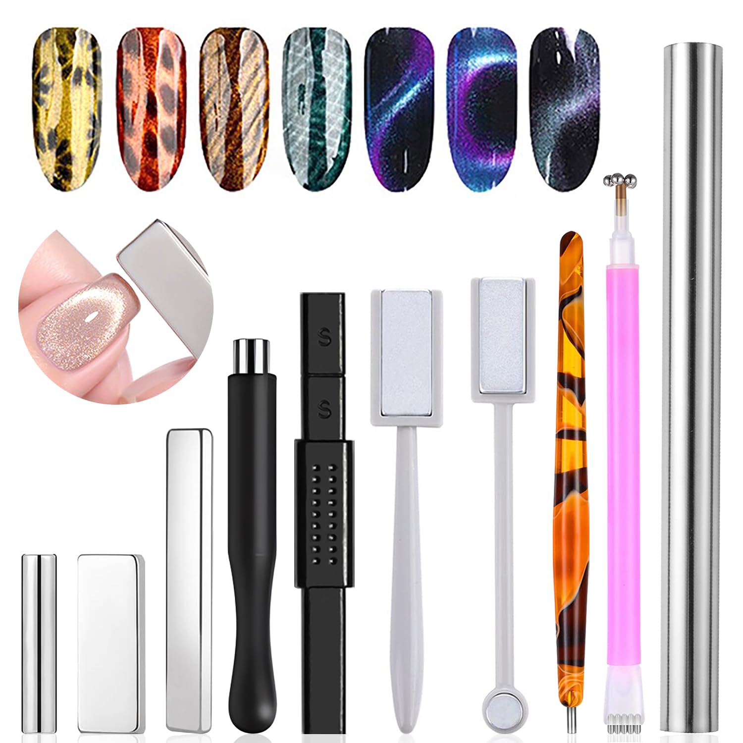 Nail Art Full Color - 10Pcs Cat Eye Magnet Set Nail