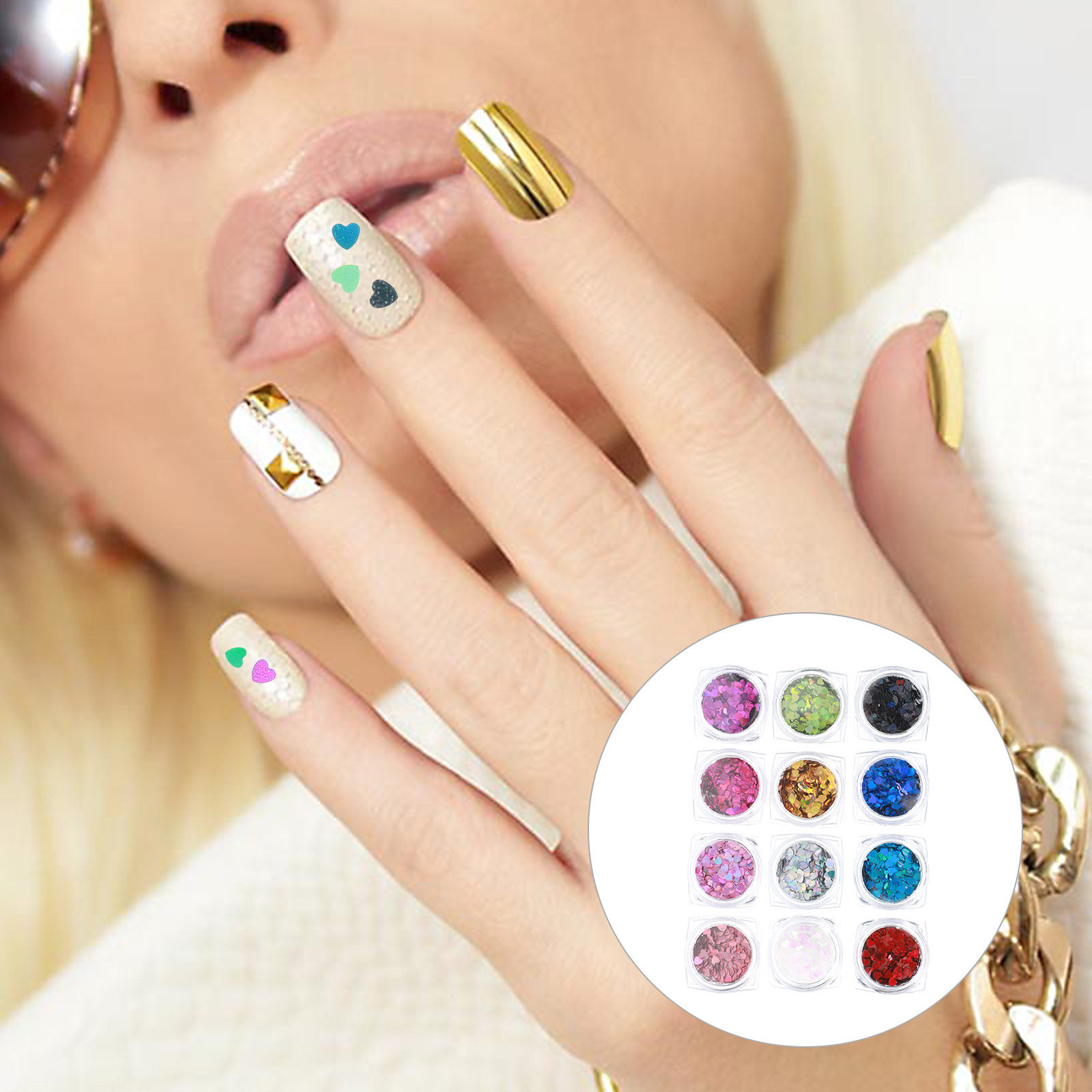 Nail Art Valentines Day - 1Set Shinning Heart Nail Sequins Laser