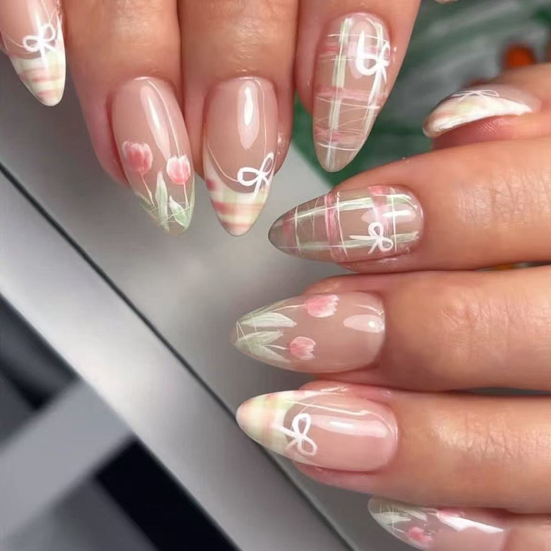 24pcs Bow False Nails Sets Pre - Nail Art Valentines Day ulasan dan harga