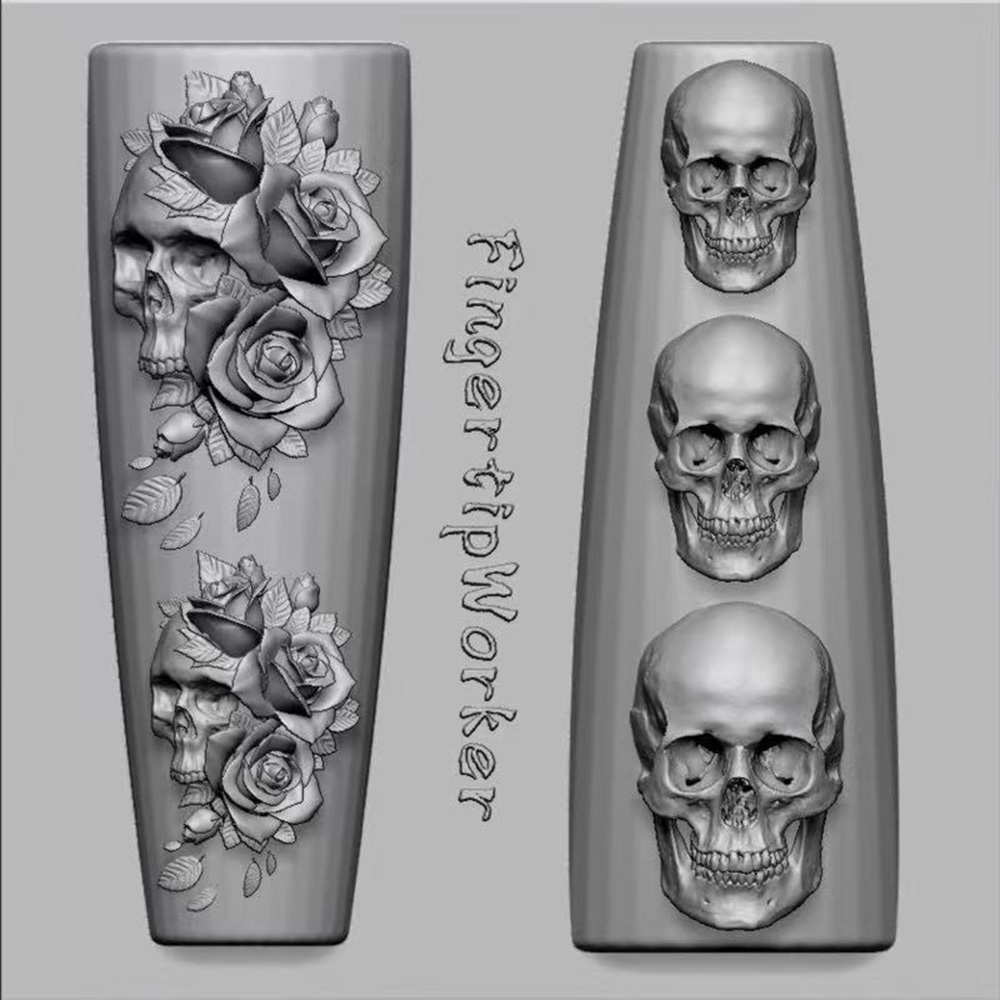 2Pcs Set Dark Rose Skull Silic - Nail Art Gothic ulasan dan harga