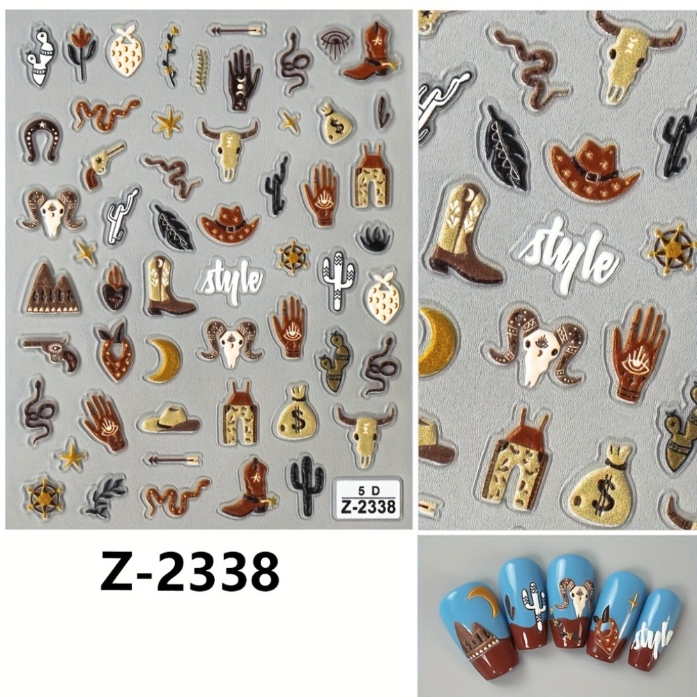 5D 3D Relief Brown Western Cow - Nail Art Zelda ulasan dan harga