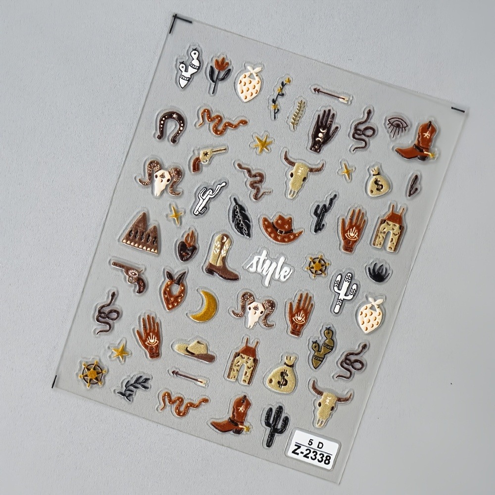 5D 3D Relief Brown Western Cow - Nail Art Zelda ulasan dan harga
