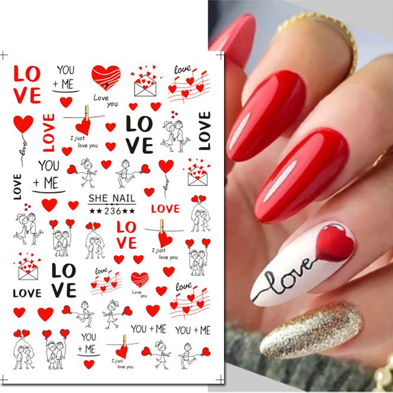 3d Nail Art Sliders Stickers V - Nail Art Valentines Day ulasan dan harga