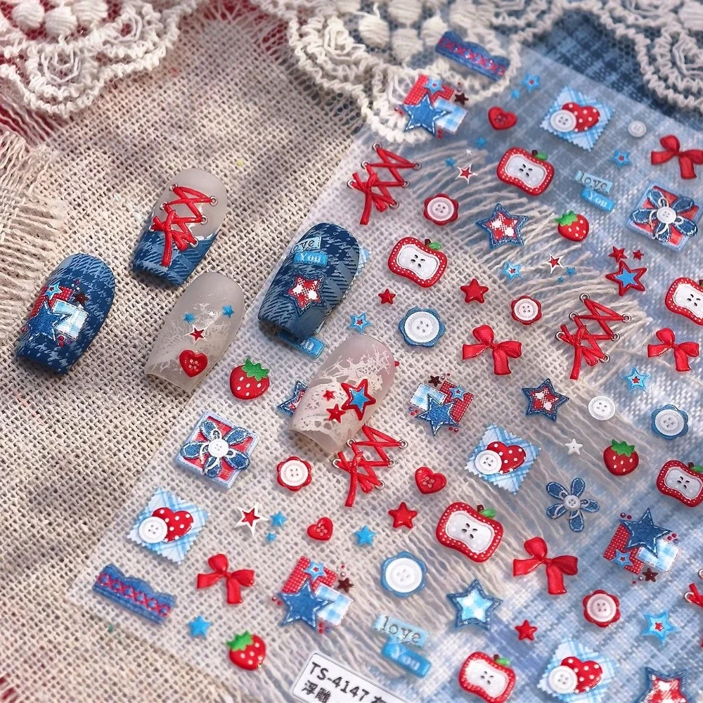 Sweet Cool Patchwork Flower St - Nail Art Denim ulasan dan harga