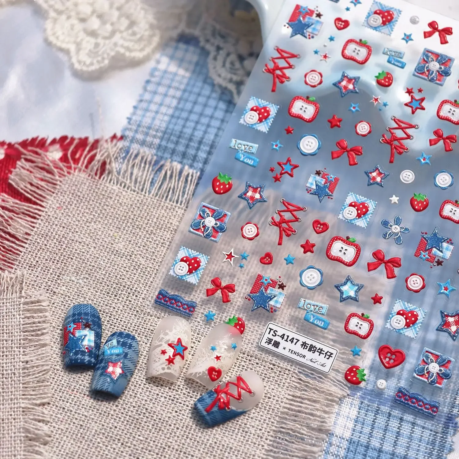 Sweet Cool Patchwork Flower St - Nail Art Denim ulasan dan harga