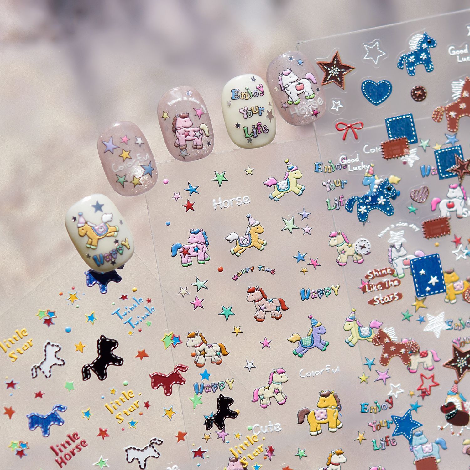 Retro Denim Pony Horse Patchwo - Nail Art Denim ulasan dan harga