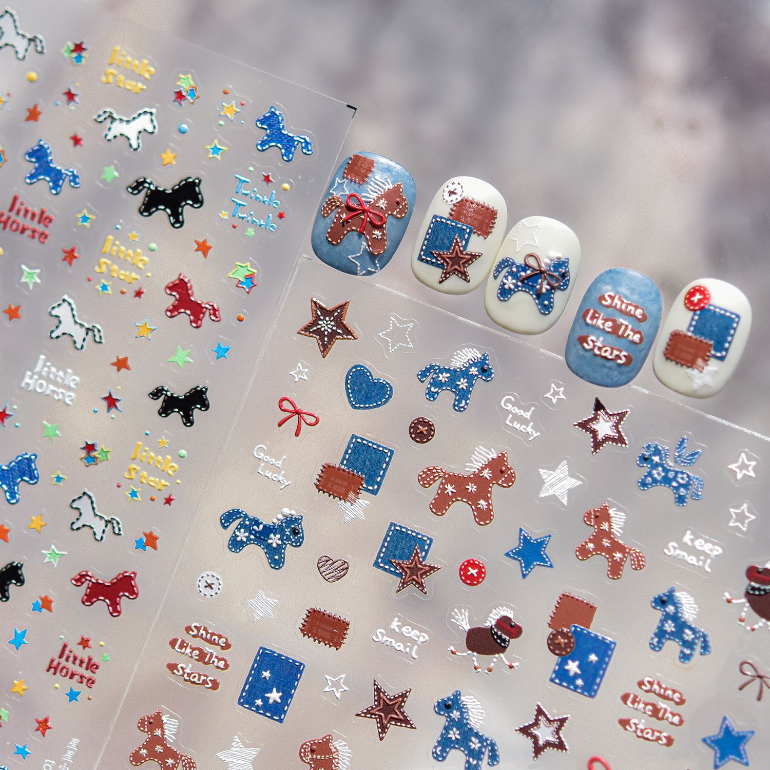 Retro Denim Pony Horse Patchwo - Nail Art Denim ulasan dan harga