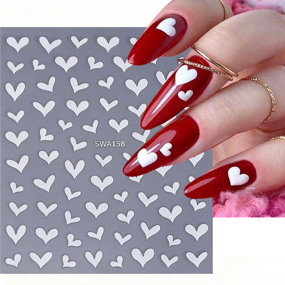 3D White Heart Valentine's Day - Nail Art Valentines Day ulasan dan harga