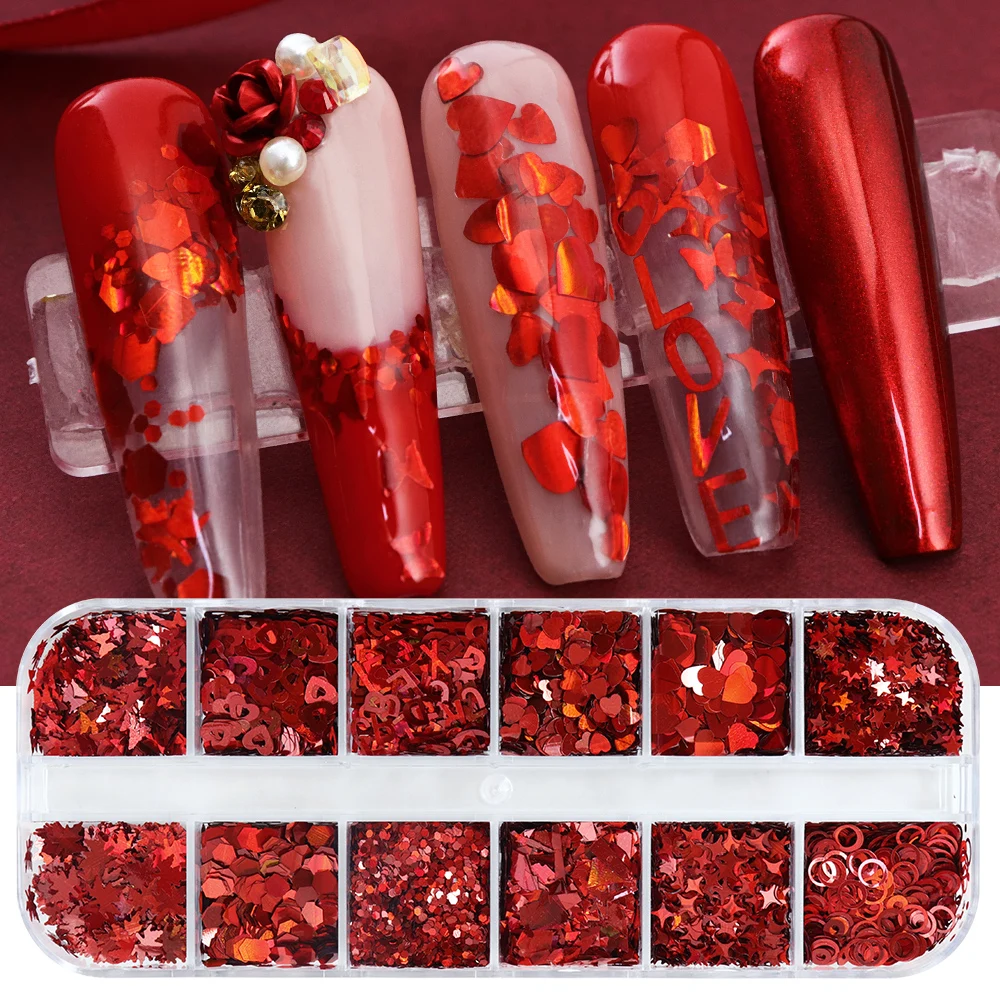 Holographic Red Nail Art Glitt - Nail Art Valentines Day ulasan dan harga