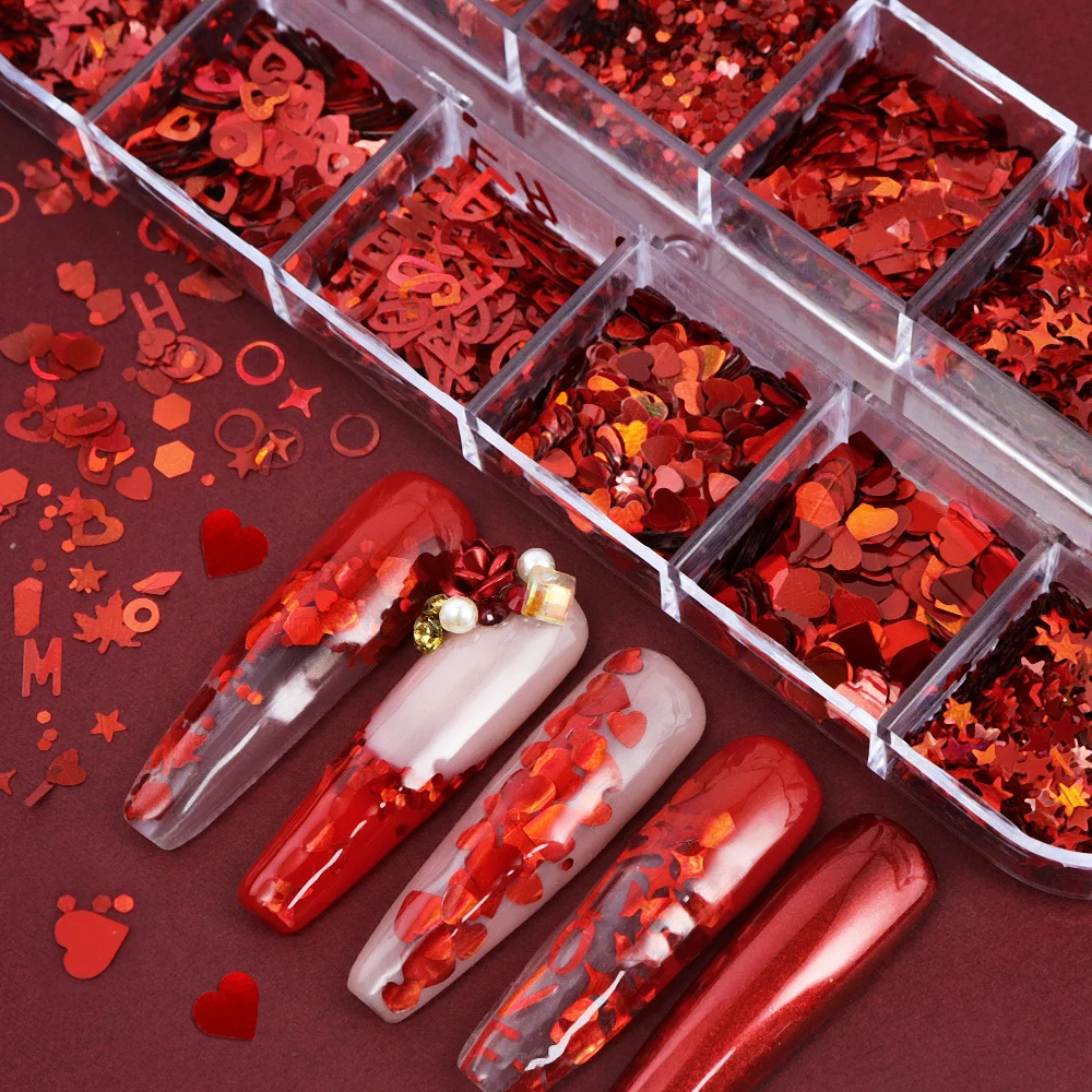 Holographic Red Nail Art Glitt - Nail Art Valentines Day ulasan dan harga