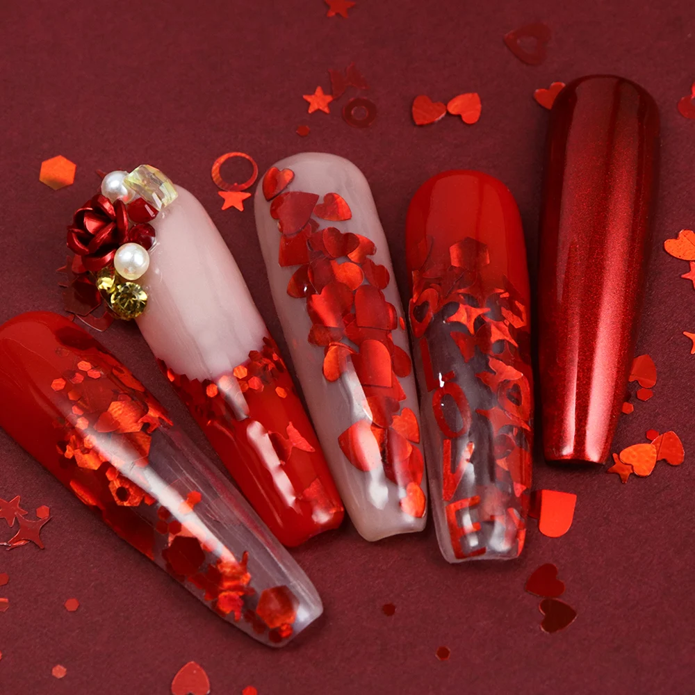 Holographic Red Nail Art Glitt - Nail Art Valentines Day ulasan dan harga