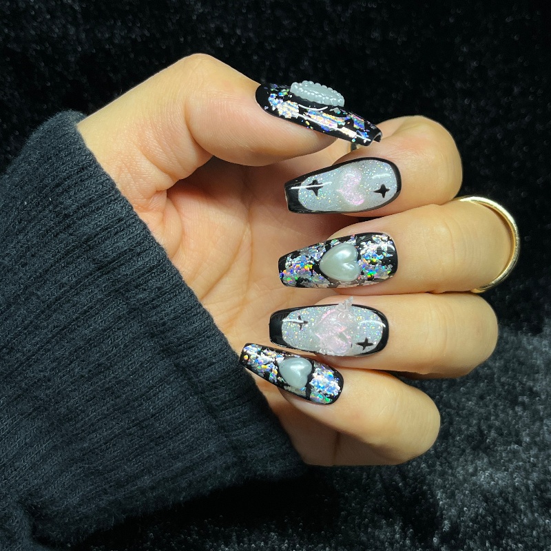 10PCS Gothic Black Press on Na - Nail Art Gothic ulasan dan harga