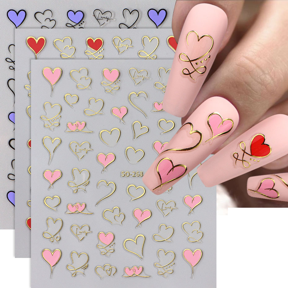 3pcs Y2K Gold Wave Line Heart  - Nail Art Valentines Day ulasan dan harga