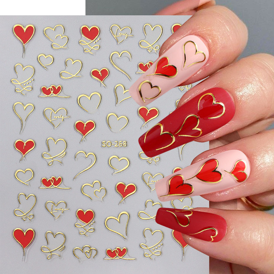 3pcs Y2K Gold Wave Line Heart  - Nail Art Valentines Day ulasan dan harga