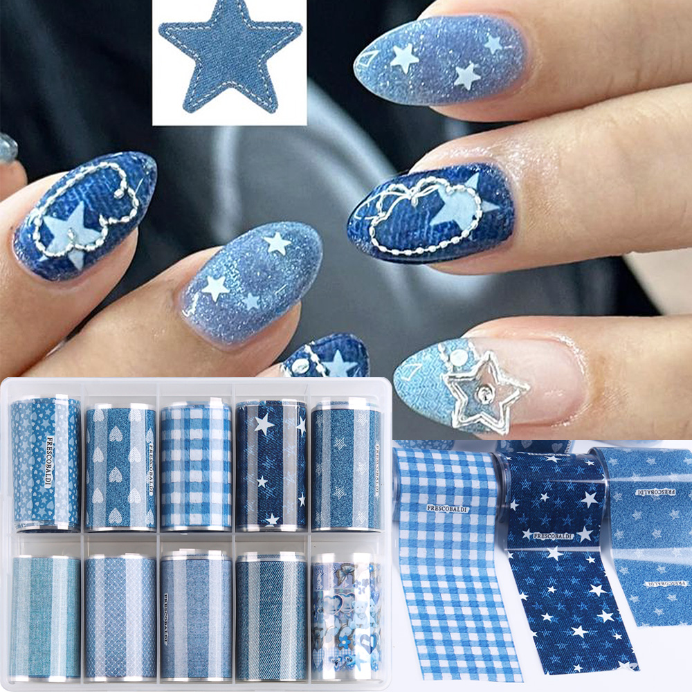 Ins patchwork Style Denim Nail - Nail Art Denim ulasan dan harga