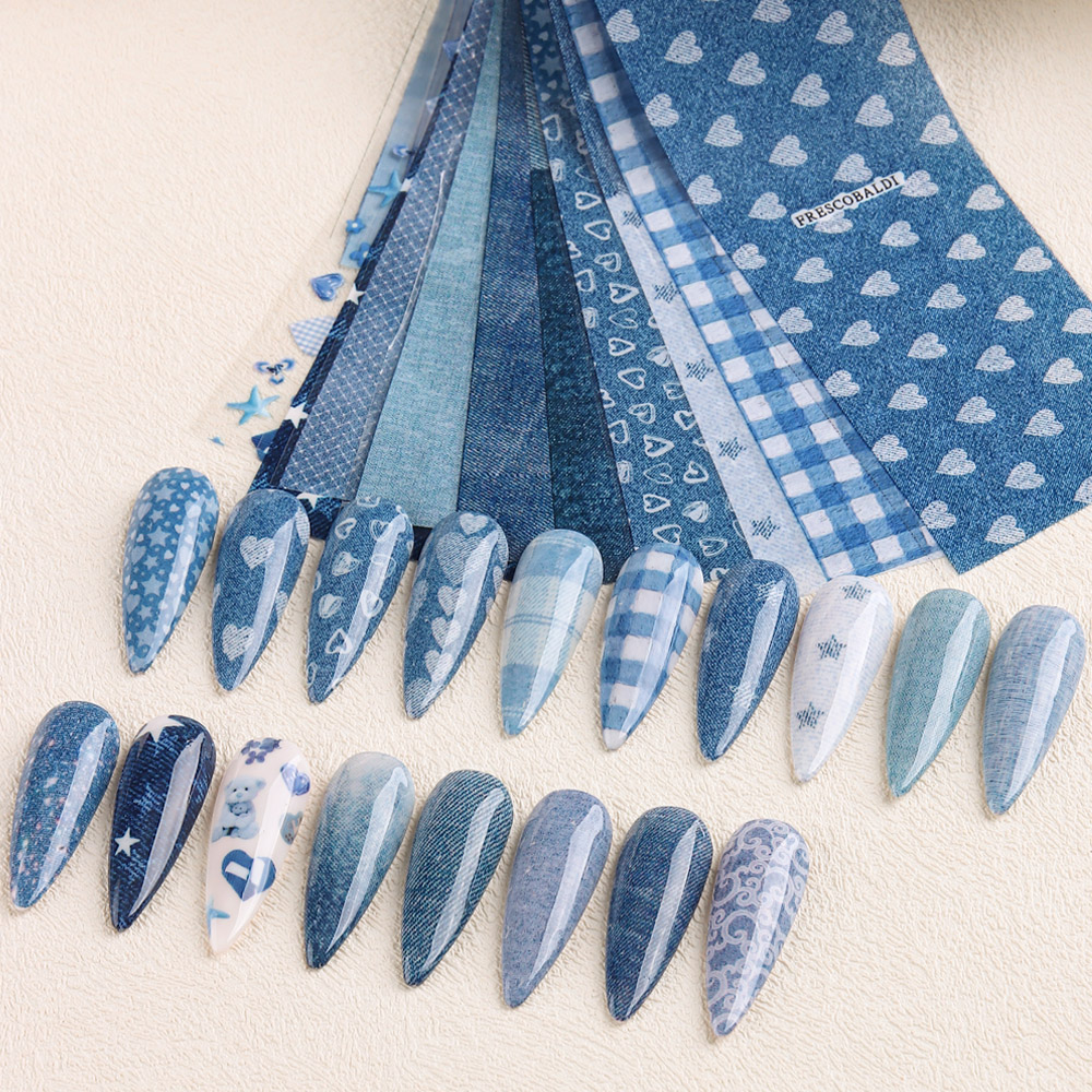 Ins patchwork Style Denim Nail - Nail Art Denim ulasan dan harga